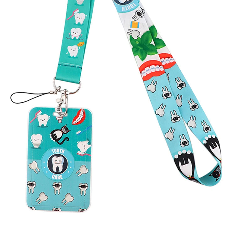 Dentist Doctor Nurse Cartoon Credential Neck Strap Lanyards Keychain ID Card Pass Hang Rope Lariat Key Chain Ring Badge Holder