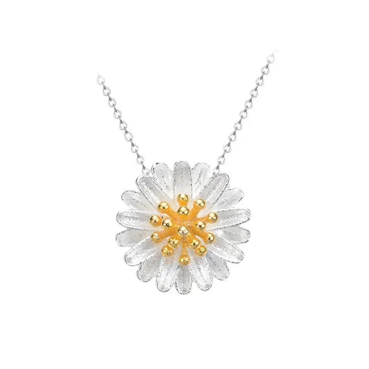 SAIYE S925 Sterling Silver Women's Chrysanthemum Pendant Necklace (40cm + 3.5cm) Luxury Jewelry Free Shipping