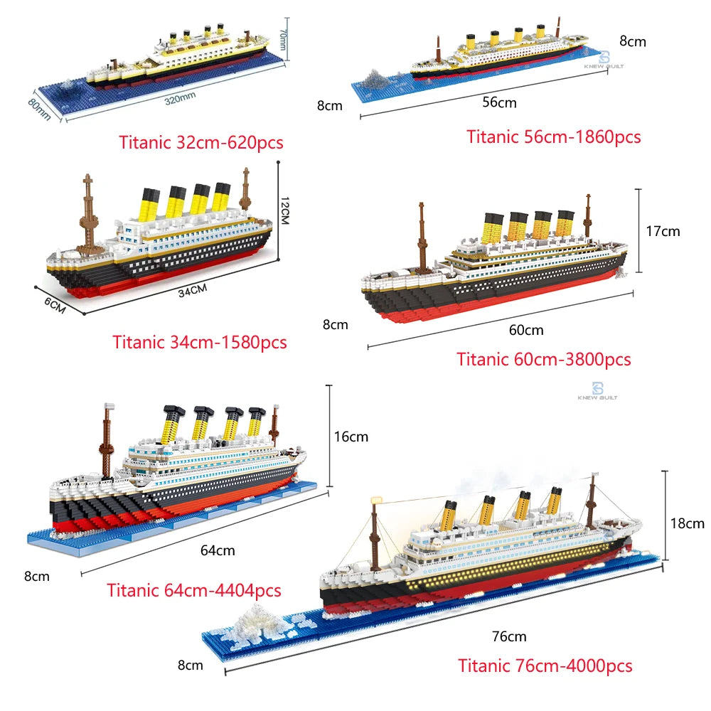 KNEW BUILT Titanic 3D Plastic Model Ship Building Blocks for Adults Micro Mini Bricks Toys Kits Assemble Cruise Boat Kids Gift