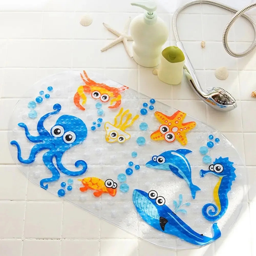 Tejesa 1pc Cartoon Non-slip Bath Mat with Suction Cups 38x69cm Shower Mats for Bathroom Kid's Bathtub Carpet Bath Mat Bathroom Rug