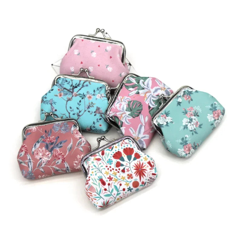 Hemasa  Flower Printing Coin Purses Girl  / Ladies  Purse Female Mini Money Bag PU Leather Key Card Holder Wallet