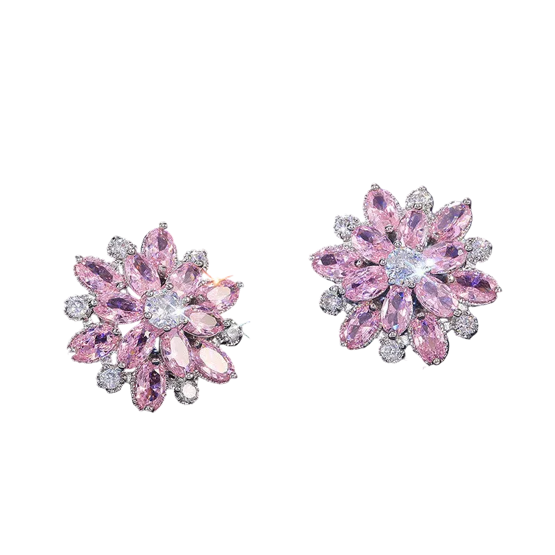 Tejesa 925 Sterling Silver Gorgeous Big Flower Stud Earring for Women Wedding Engage Dance Party Noble Brilliant Zircon Stone Earrings