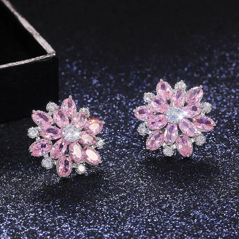 Tejesa 925 Sterling Silver Gorgeous Big Flower Stud Earring for Women Wedding Engage Dance Party Noble Brilliant Zircon Stone Earrings