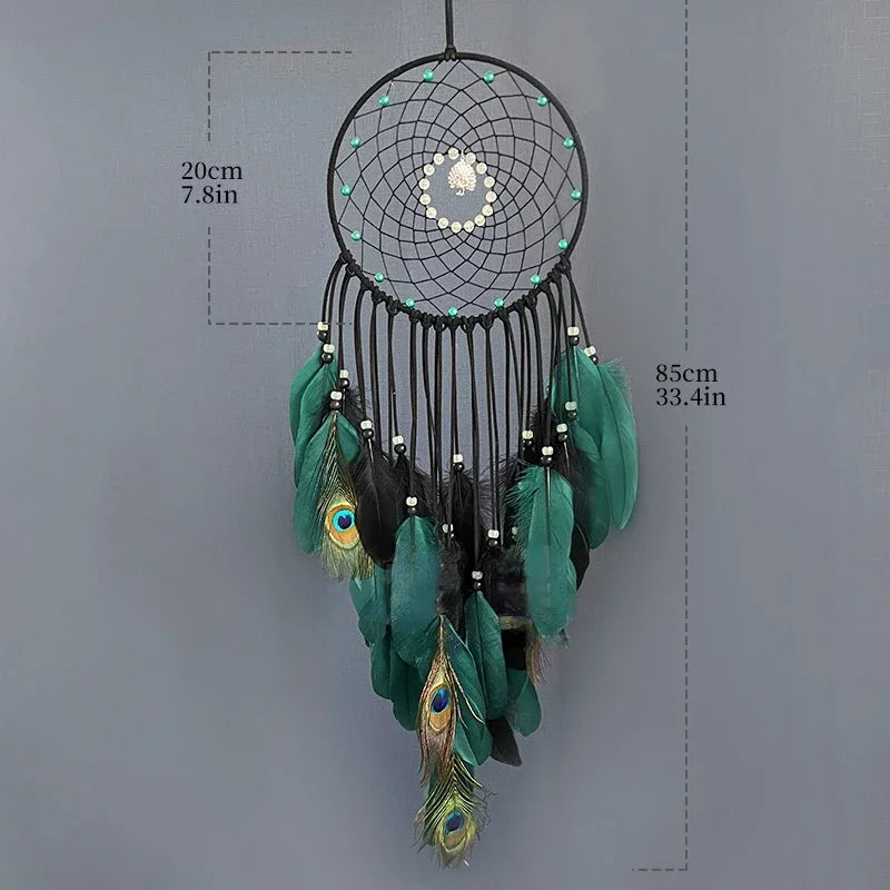 Tejesa Peacock Feathers Luminous Beads High-grade Wall Pendant New Creative Dream Catcher Bedroom Living Room Decoration Wind Chimes