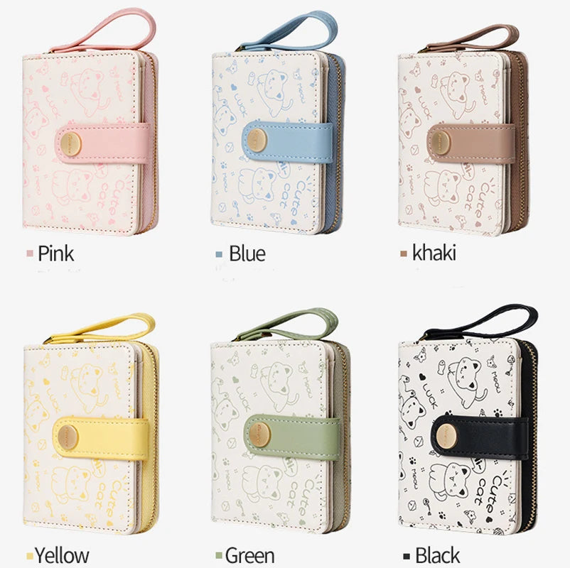 Cute Short Wallet Cartoon Cat Pattern Children'S Coin Purse Girls Money Key Storage Bag Kawaii Gift Student Id Bank Card Holder