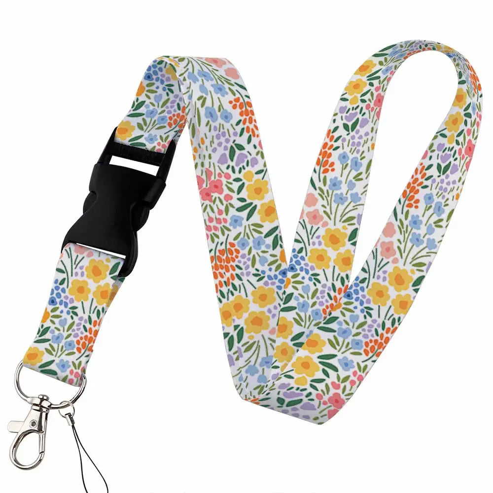 Tejesa Beautiful flower Lanyard Keys Chain Badge Holder ID Credit Card Pass Hang Rope Lariat Mobile Phone Charm Accessories Gifts