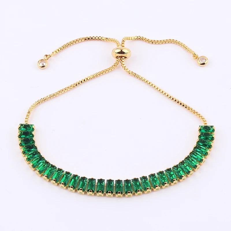 18K Gold Plated Cubic Zircon Adjustable Colorful Bracelets For Women Girls Rainbow CZ Jewelry Best Birthday Party Wedding Gift