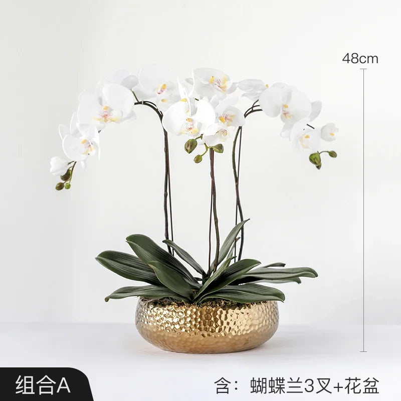 High-end phalaenopsis pot fake flower simulation flower living room large table decoration flower porch decoration