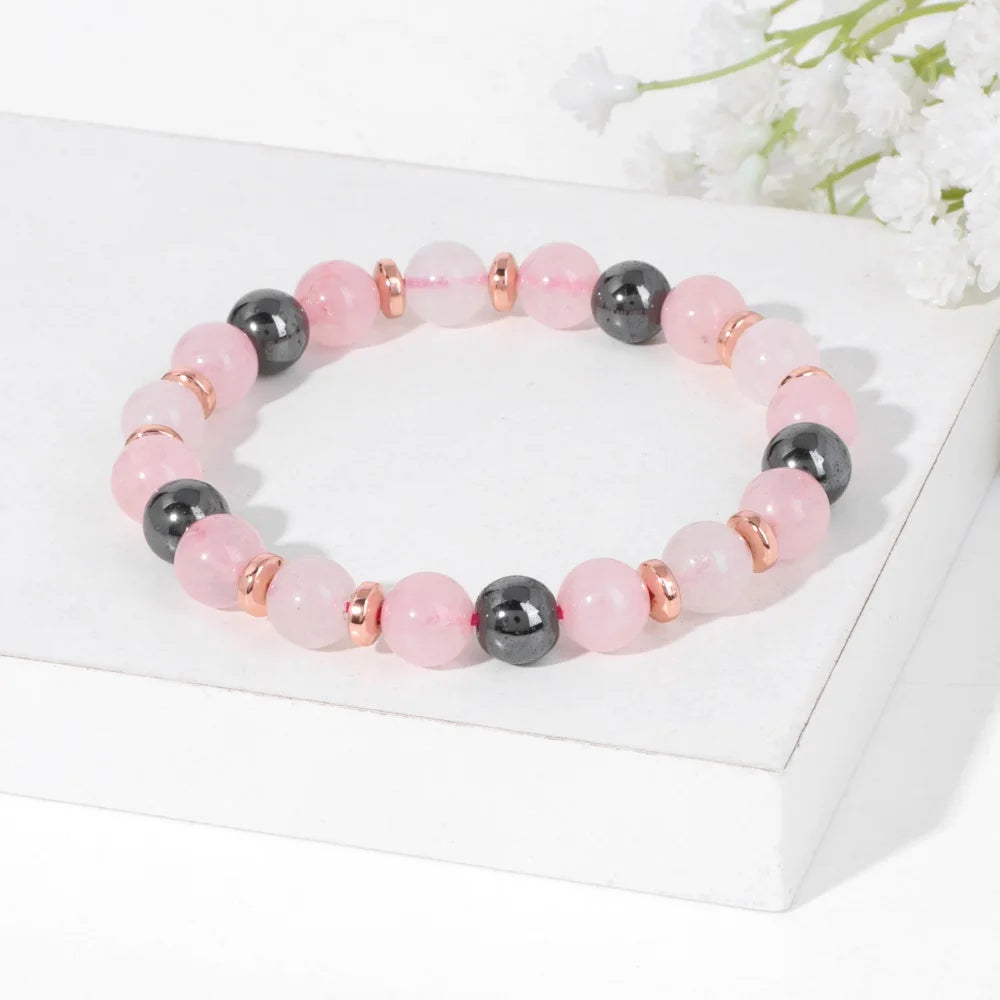 Hemasa  Natural Stone Amethysts Hematite Beaded Bracelets For Women Men