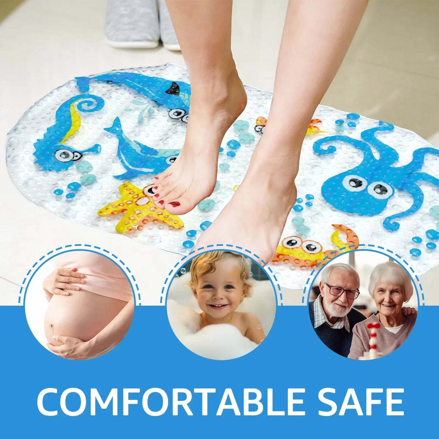 Tejesa 1pc Cartoon Non-slip Bath Mat with Suction Cups 38x69cm Shower Mats for Bathroom Kid's Bathtub Carpet Bath Mat Bathroom Rug