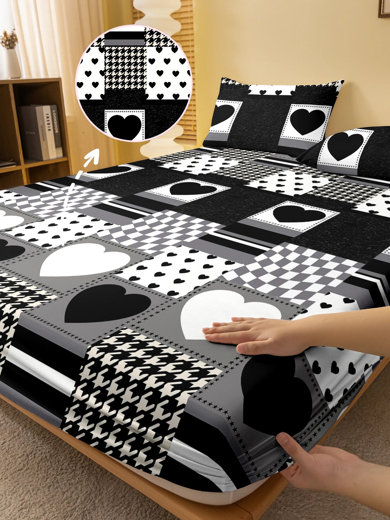 1 Simple modern Heart-Shaped Geometry printed matte Fitted Sheet, bedroom printed bed cover, bedding (excluding pillowcases)
