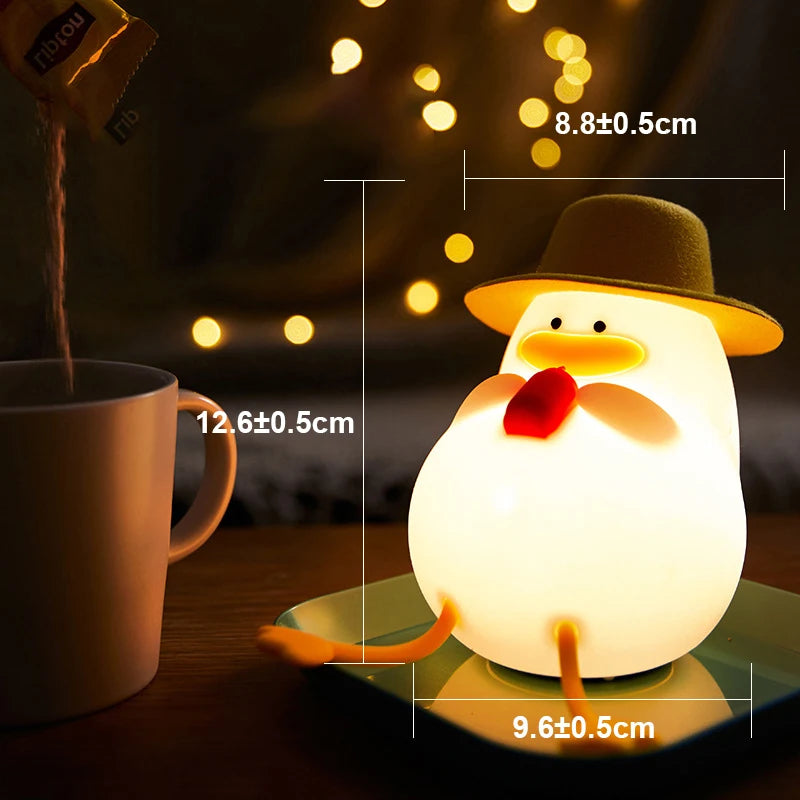 Duck Rechargeable LED Night Light Pat Silicone Lamp Bedside Cartoon Cute Children Nightlights for Home Room Decor Birthday Gift