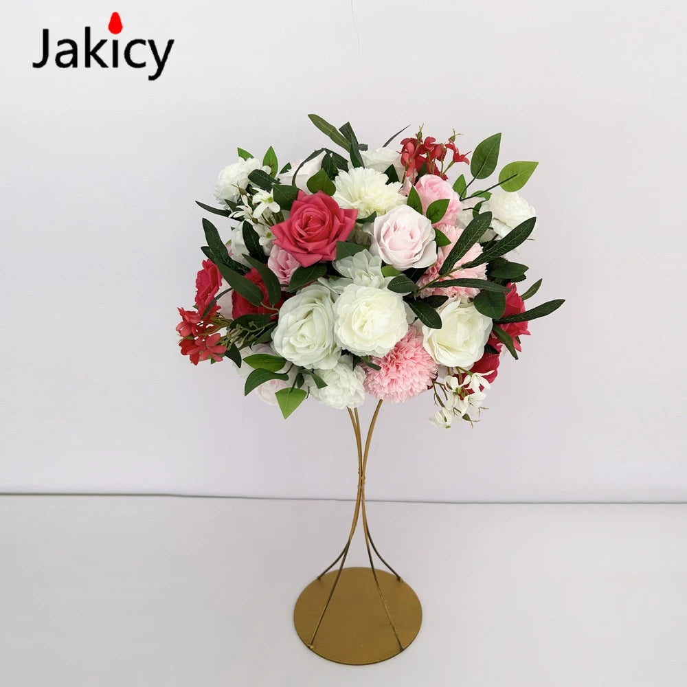 Pink White Series Artificial Flower Strip Wedding Table Runner Floral Arrangement Wedding Backdrop Decor Prop Arch Flower String