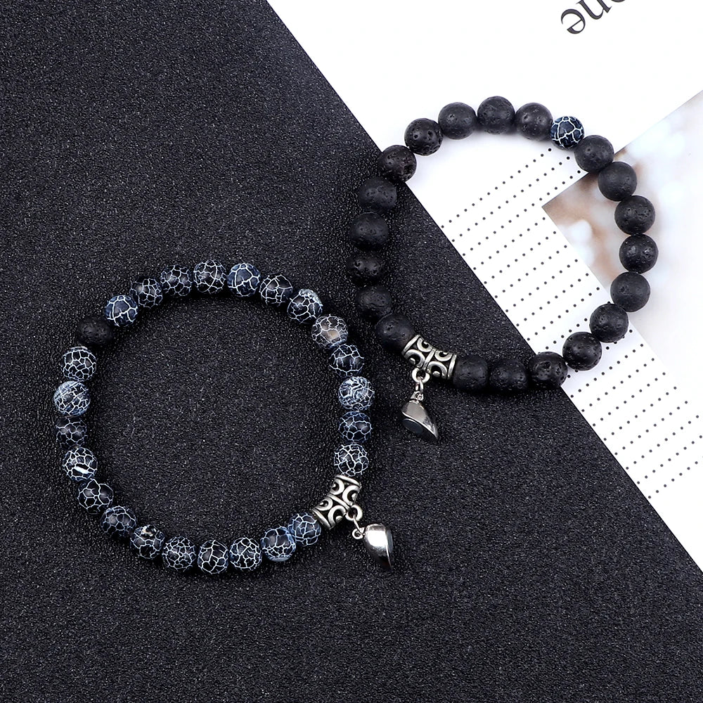 Hemasa 2pcs/set Heart Magnetic Stone Beads Stretchable  Bracelets
