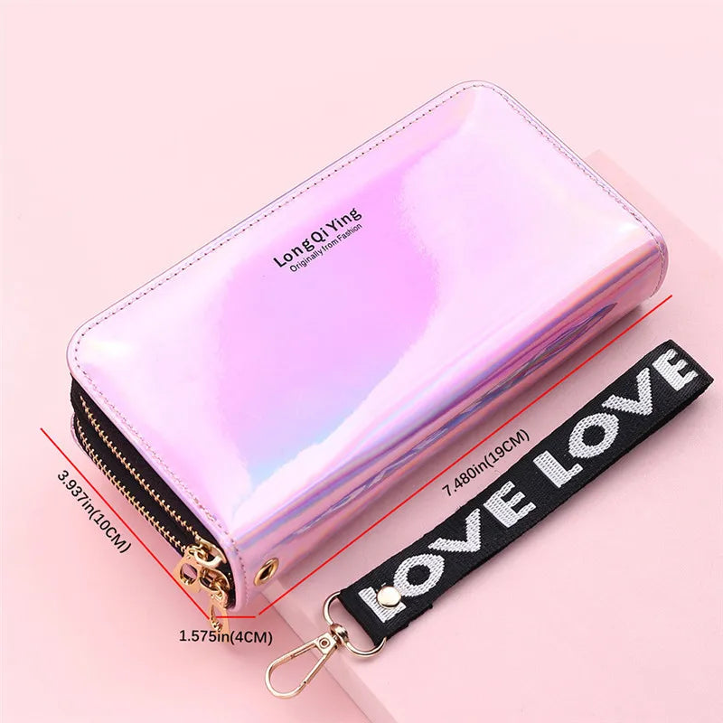 Double Zipper Women's Long Wallet Female Laser Soft PU Leather Coin Clutch Bag Large Capacity Business Card Holder New Arrival