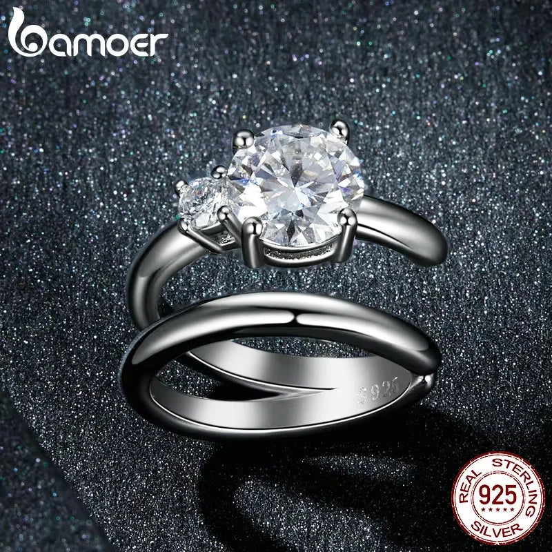 BAMOER Mono White Gold Plated Double-layered Moissanite Ear Cuff 925 Sterling Silver Ear Clip Moissanite Earrings for Women