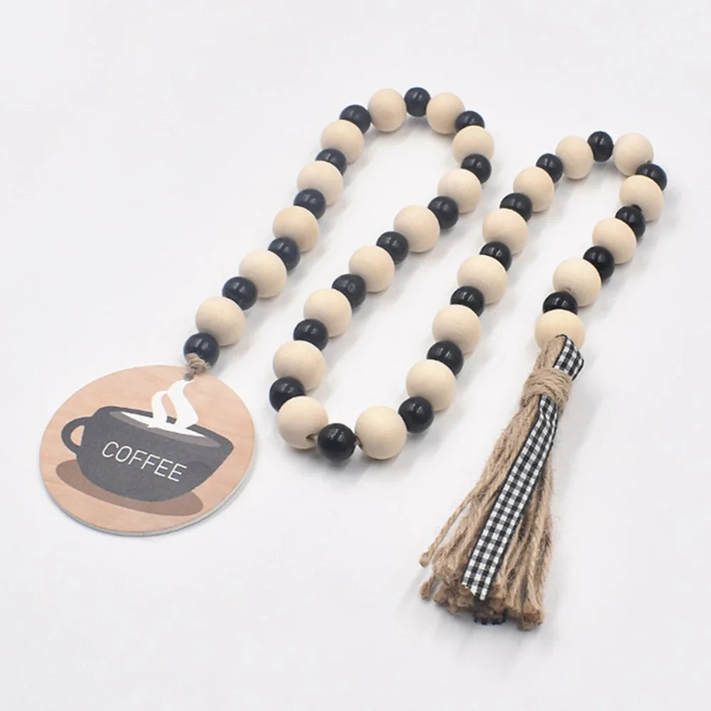 Boho Handmade Wood Bead Garland With Jute Tassel Rustic Wooden Garlands For Rattan Macrame Wall Hanging Home Decoration Gift ﻿