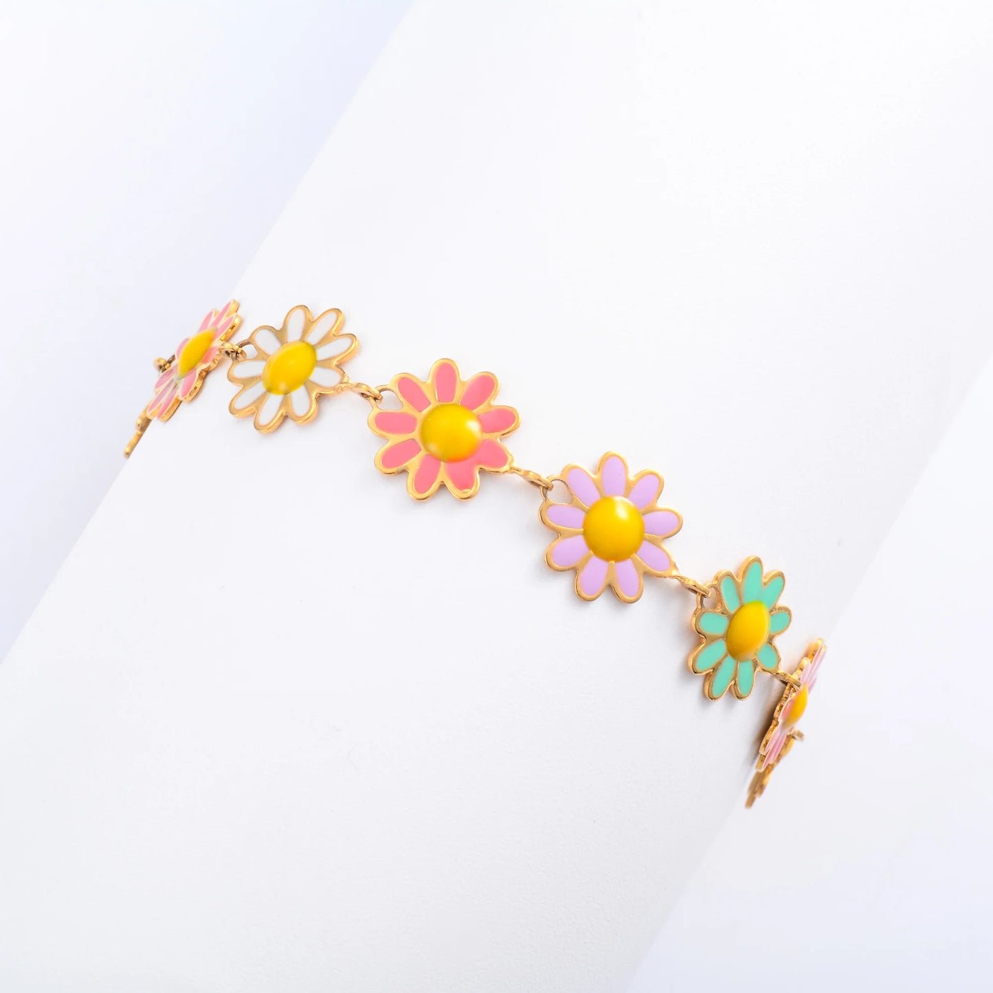 Stainless Steel Bracelet for Women Sweet Colorful Sunflower Link Hand Chain Bangle with Extender Anklet Jewelry Accessories Gift