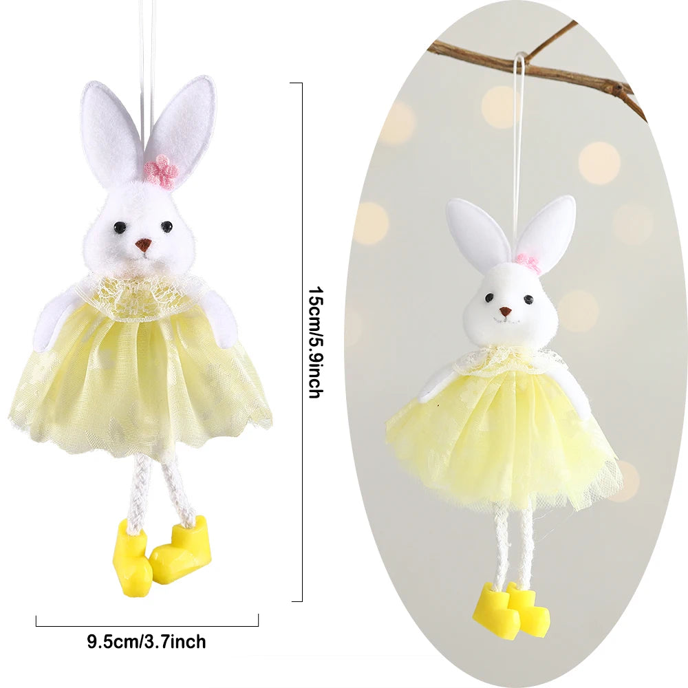Hemasa Easter Bunny Hanging Ornaments Pastel Purple Green Blue Yellow Skirt Rabbit Doll Figurine Kids Gifts Spring Easter Decorations