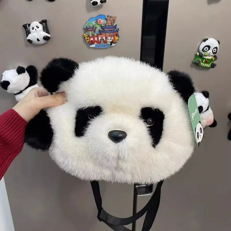 Baby Toddler Girls PANDA Faux Fur Handbag Animal Cartoon Plush Soft Casual Zipper Crossbody Cute Mini Shoulder Bag
