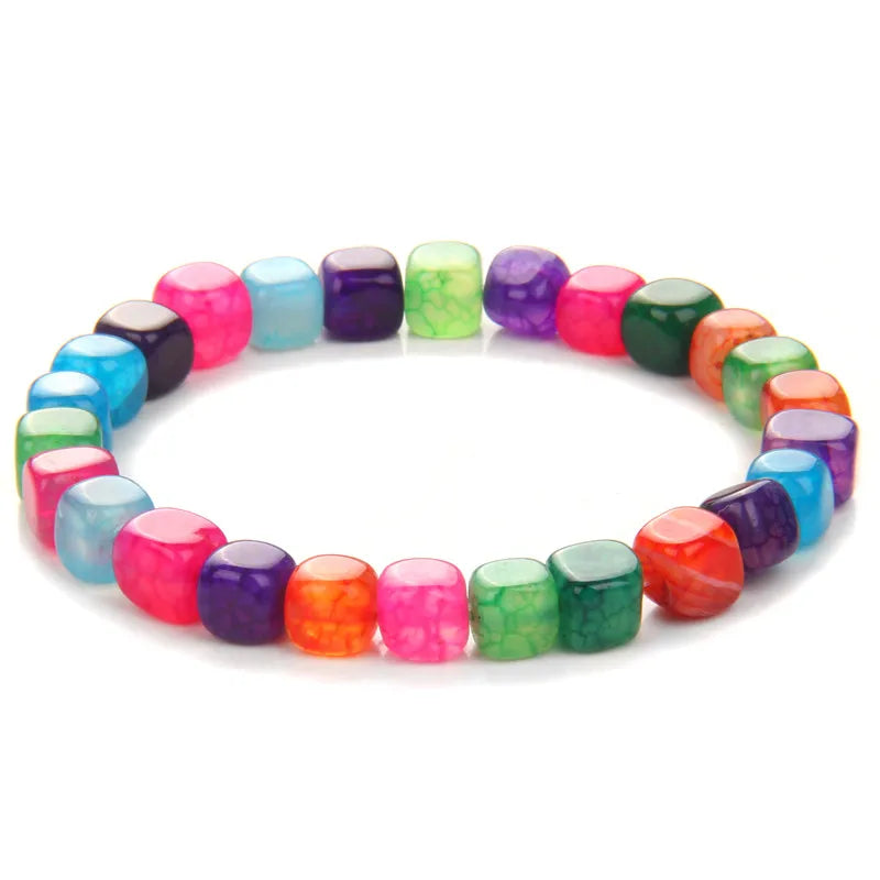 Square Tourmaline Agates Bracelets For Women Men 6mm Red Agates Round Spacer Beads Bracelet Handmade Stretch Meditation Bangles