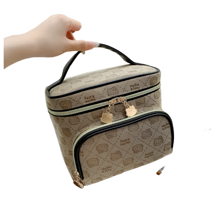 Hemasa Hello Kitty Cartoon Cosmetic Bag Portable Mommy Bag Lunch Box Oxford Storage Case Purse Kawaii Box Makeup Pouch