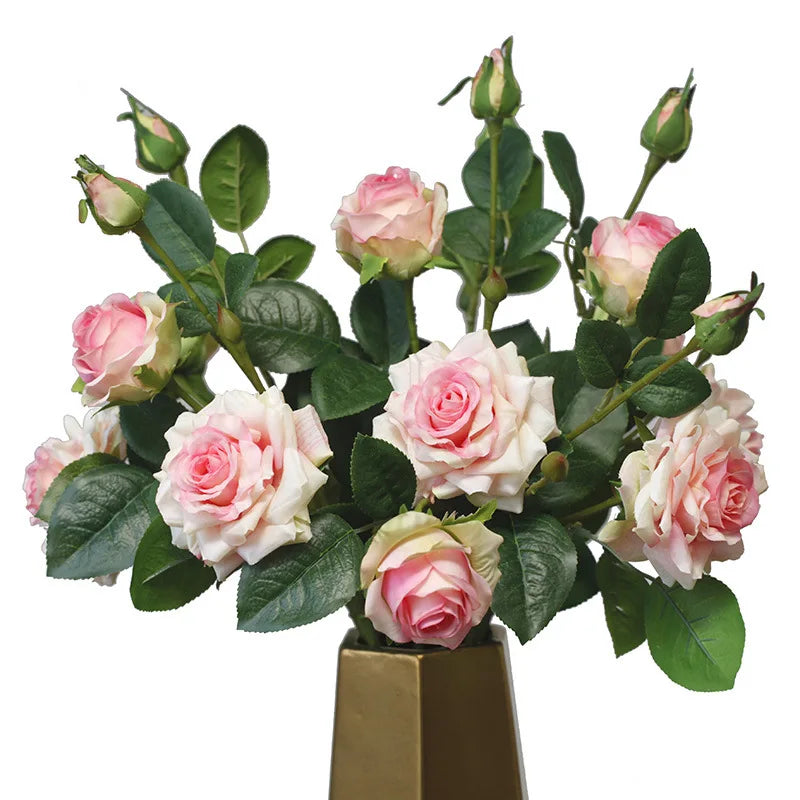 Tejesa 3 Heads High Quality Rose Fake Flowers Artificial Hand Feel Mosturizing Flowers Plants Home Living Room Office Party Decoration