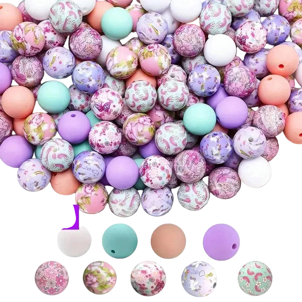 Hemasa 50PCS colorful silicone bead combination, suitable for DIY jewelry, bracelets, necklaces, keychains, bead pens and othes