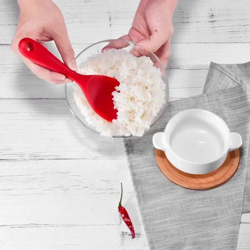 Hemasa 5Pcs (Red and Black )Hanging Silicone Rice Spoon Kitchen Ladle Non-stick Saucepan Electric Rice Cooker Cooking Scoop with Holes
