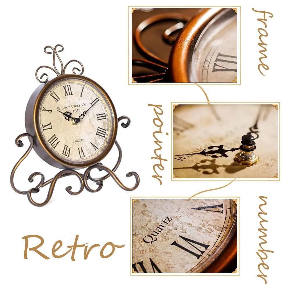 vintage Roman Table Clocks Silent Non Ticking Roman Retro Art Desk Clock for Living Room Bedroom Office