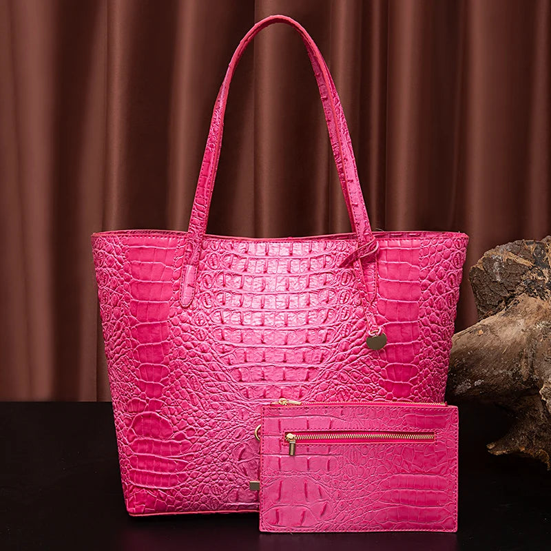 Leather Fashion Two Piece Crocodile Pattern Single Shoulder Tote Bag