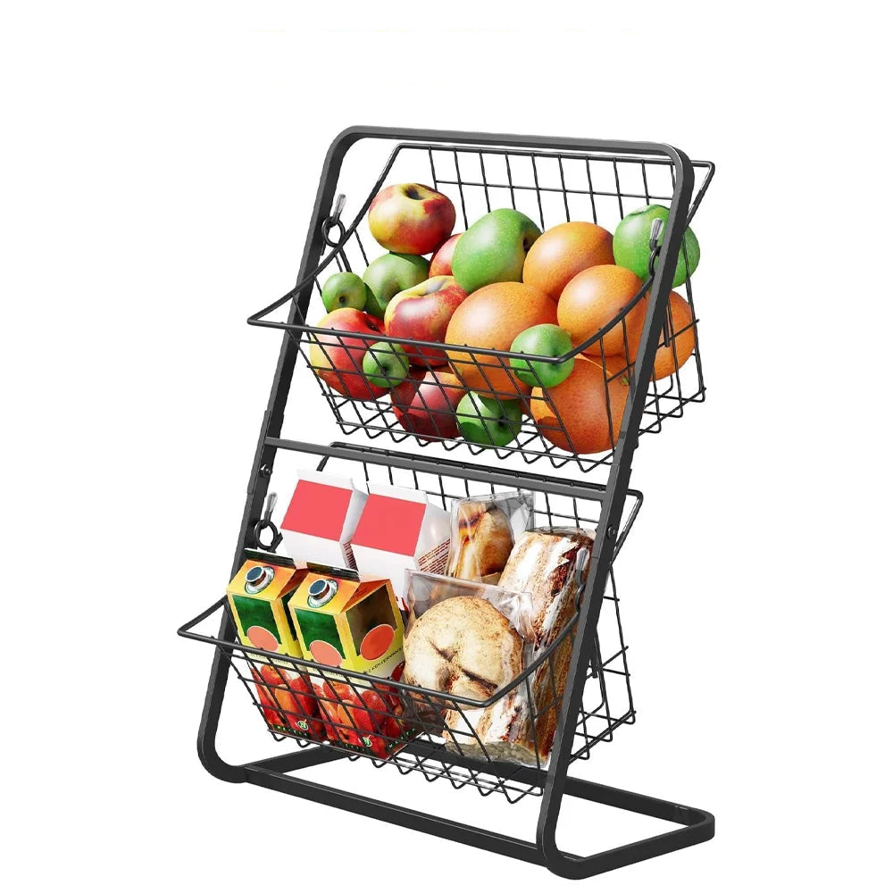 Metal 2-Tier Fruit & Veggie Basket with Detachable Wire Racks - Countertop Storage Solution