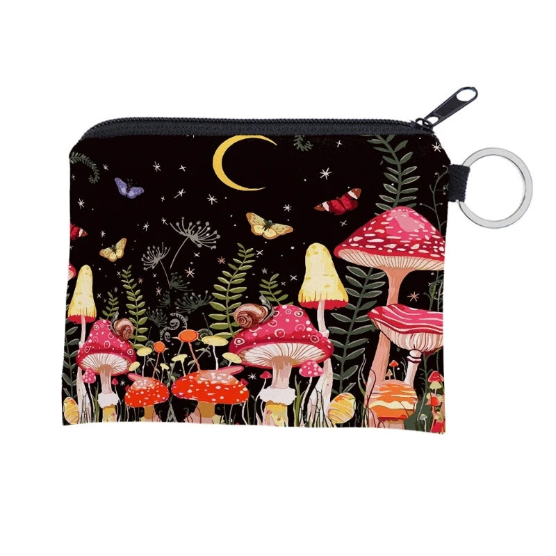 Hemasa Colorful Mushroom Print Zippered Wallet Coin Purse Keychain Bag Change Pocket