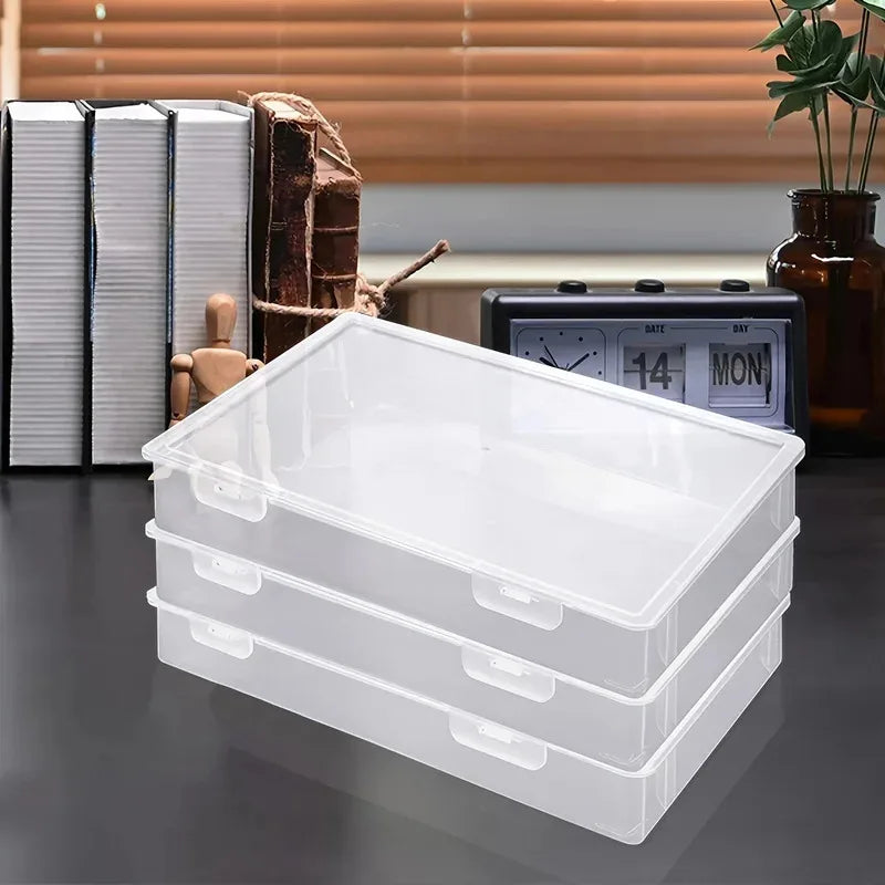 1Pc Clear Plastic Storage Container with Dustproof Cover, 3 Sizes Portable Large-Capacity File Organizer - for A4 A5 Paper