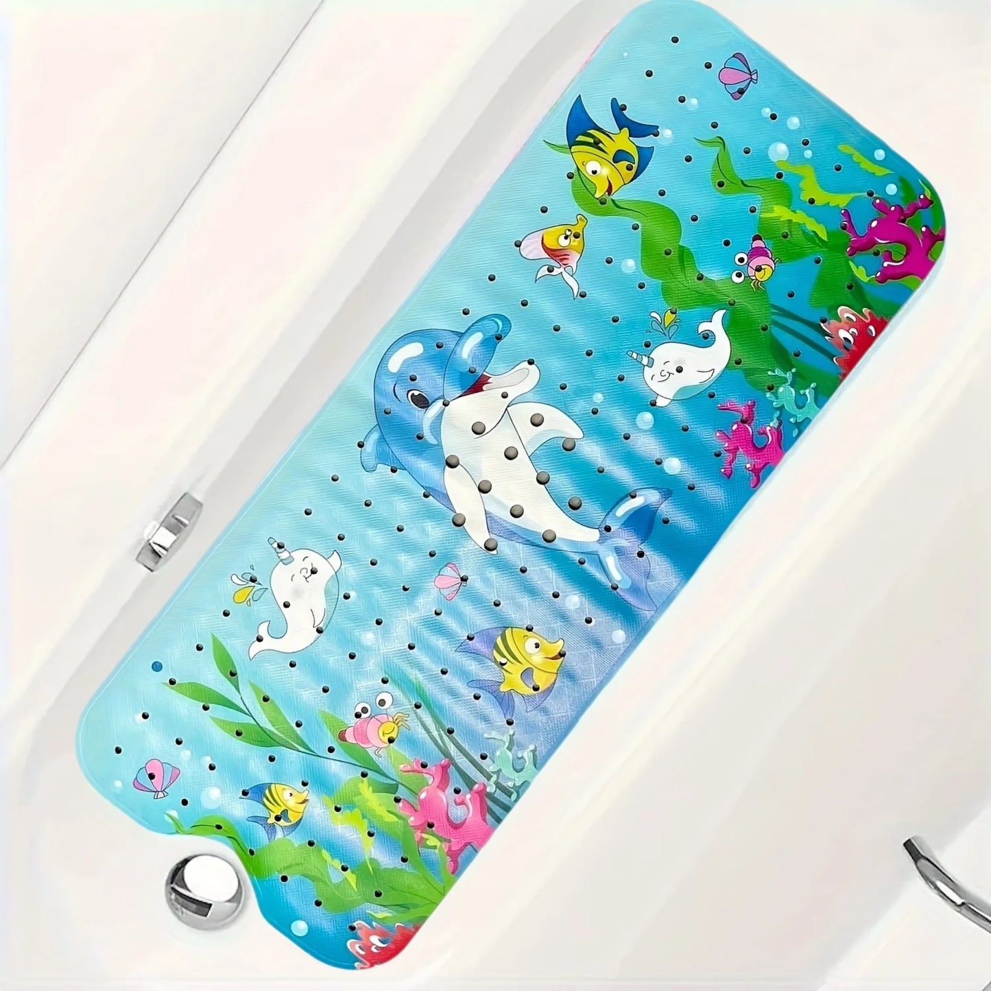 Tejesa 1pc Cartoon Extra Long Bathtub Mat 40x100cm Non Slip Bath Mat for Bathroom Tubs Shower Mats with Suction Cups & Drain Holes