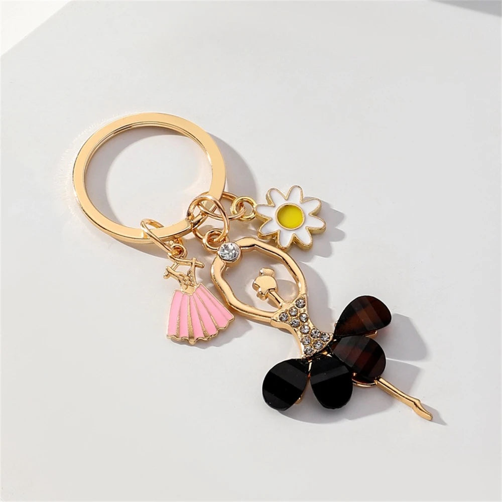 Cute Ballet Dancer Keychain Elegant Sunflower Ballerina Pendant Keyring Bag Charm Backpack Accessories Women DIY Jewelry Gift