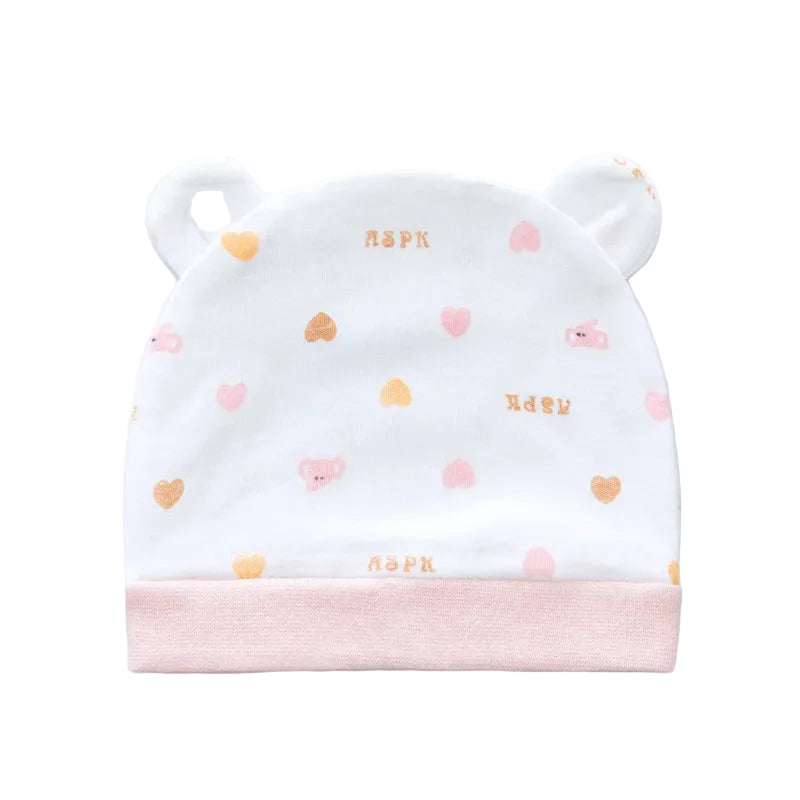 Tejesa 3Pcs Soft Infant Beanies Caps/ Baby Hats /Cartoon Bear Boneless Muslin Hat