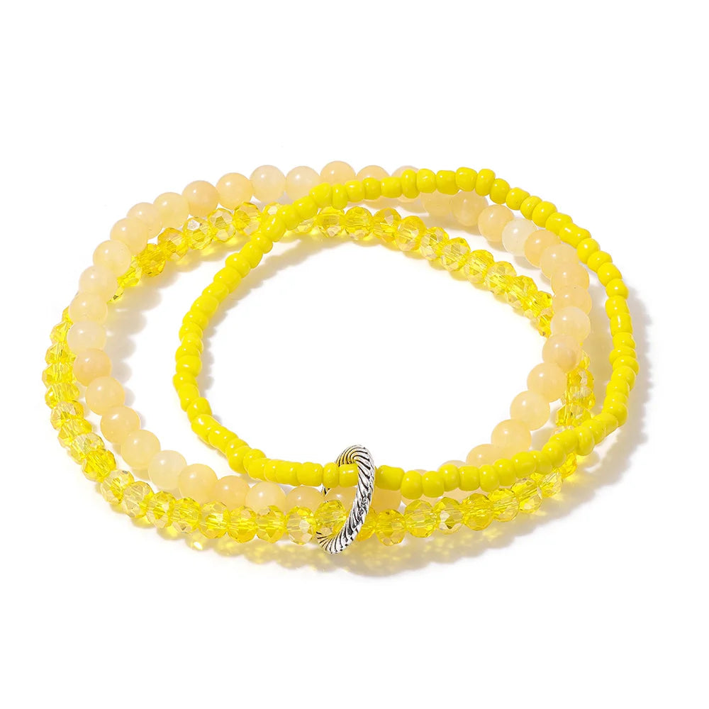 3Pcs/Set Colorful Glass Beaded Bracelet 4mm Howlite Crystal Beads Charm Bracelets Bangles for Women Friendship Jewelry Gift