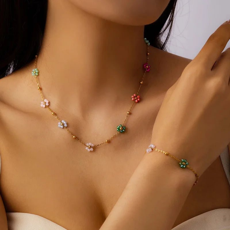Elegant Colorful Love Heart Shape Lucky Turkey Evil Eye Bracelet For Women Men Cherry Flower Zircon Metal Chain Bangles Jewelry
