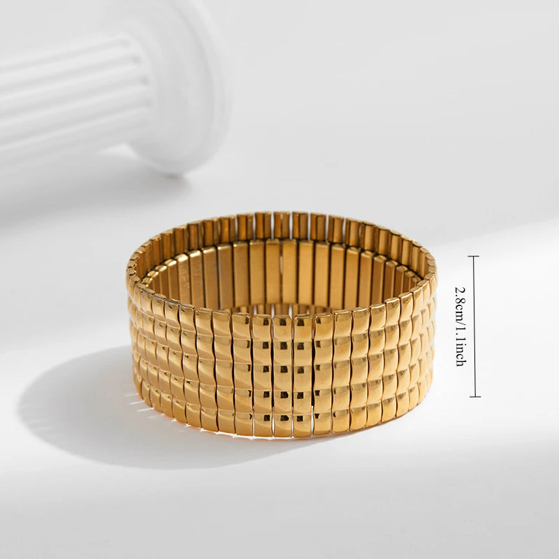 Tejesa  Stainless Steel Gold Plated  Pearl Elastic Bracelet Women /Girls