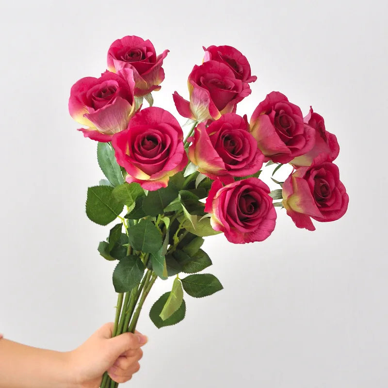 5Pcs Moist Feel Rose Artificial Flowers Branch Home Decoration Real Touch Roses Wedding Bouquet Party Table Flower Arrangement