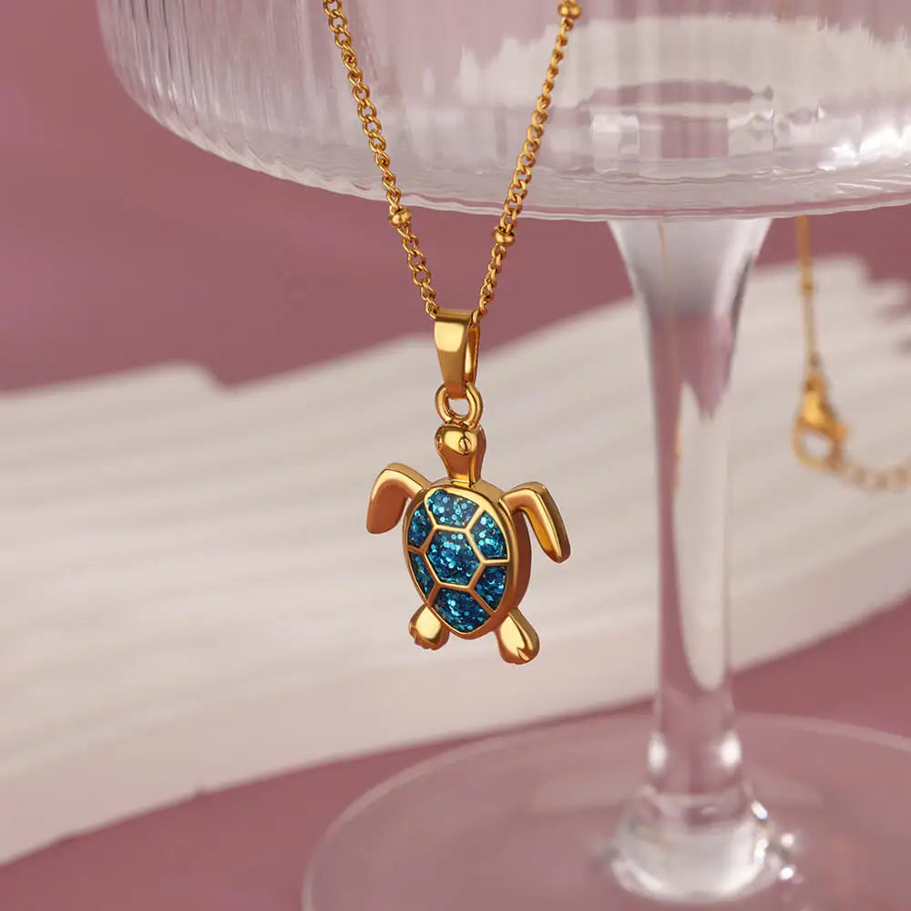 Hemasa Drop Oil Turtle Pendant Stainless Steel Necklaces for Women