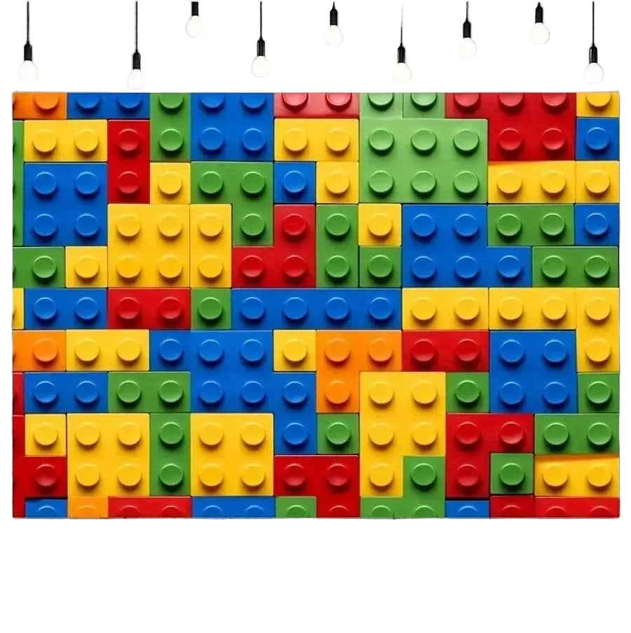 Tejesa building block theme party background banner, birthday banner decorations, photo booth studio props, tablecloths, curtains.