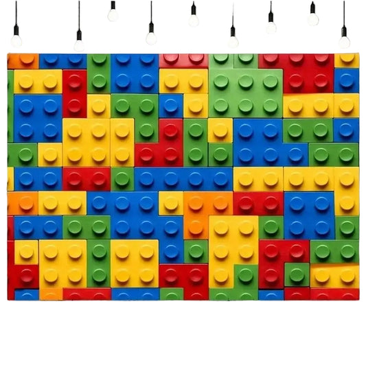 Tejesa building block theme party background banner, birthday banner decorations, photo booth studio props, tablecloths, curtains.