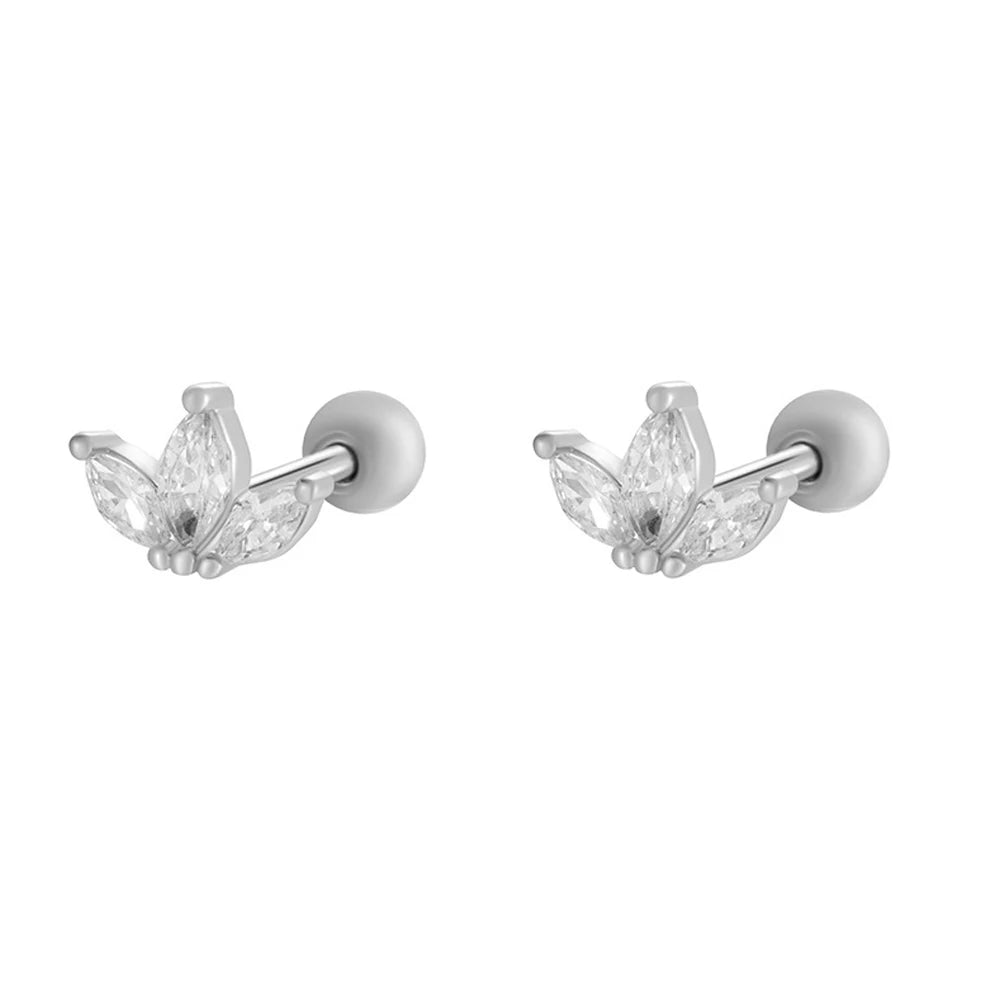 Tejesa  Gold Color  Stainless Steel Copper  Rhinestone Triangle Lotus Zirconia Stud Earrings For Women