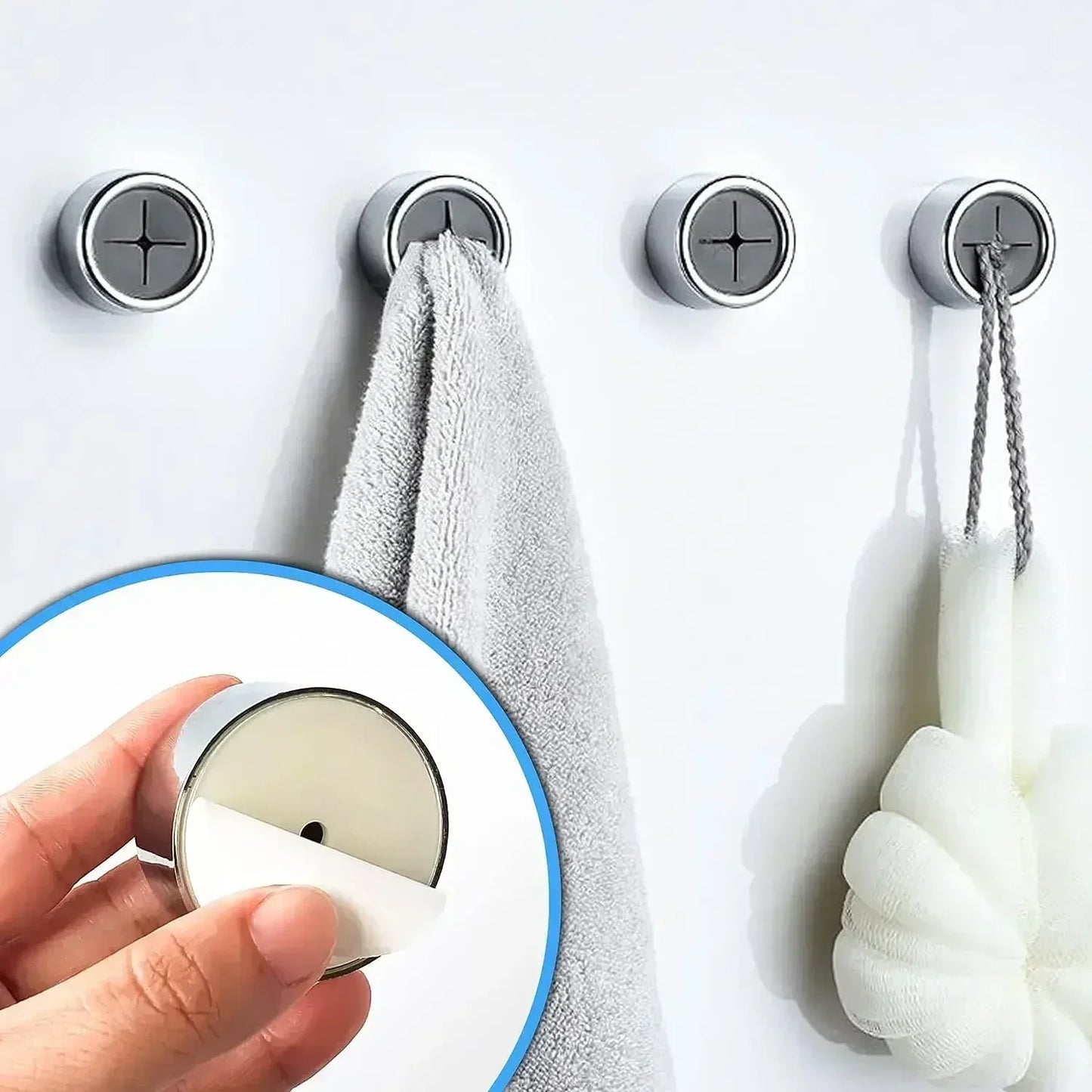 Hemasa 4Pcs Self Adhesive Towel Plug Holder Wall Mounted Bathroom Organizers Towel Hooks Storage Rack Kitchen Rags Dishcloth Clips