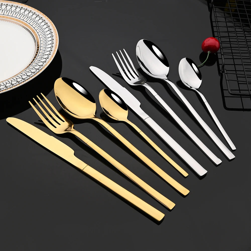 Hemasa 30Pcs Dinnerware Mirror Stainless Steel Cutlery Set Rainbow Knife Dessert Fork Spoon Silverware Kitchen Party Dinner Tableware