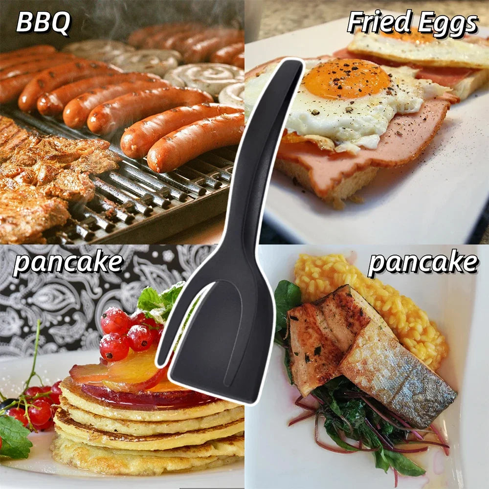 Hemasa 2Pcs 2 In 1 Shovel Clip Silicone Grip Flip Tongs/ Egg Steak Spatula Tongs/ Clamp Pancake Fried Turners Cooking Tool Kitchen Accessories