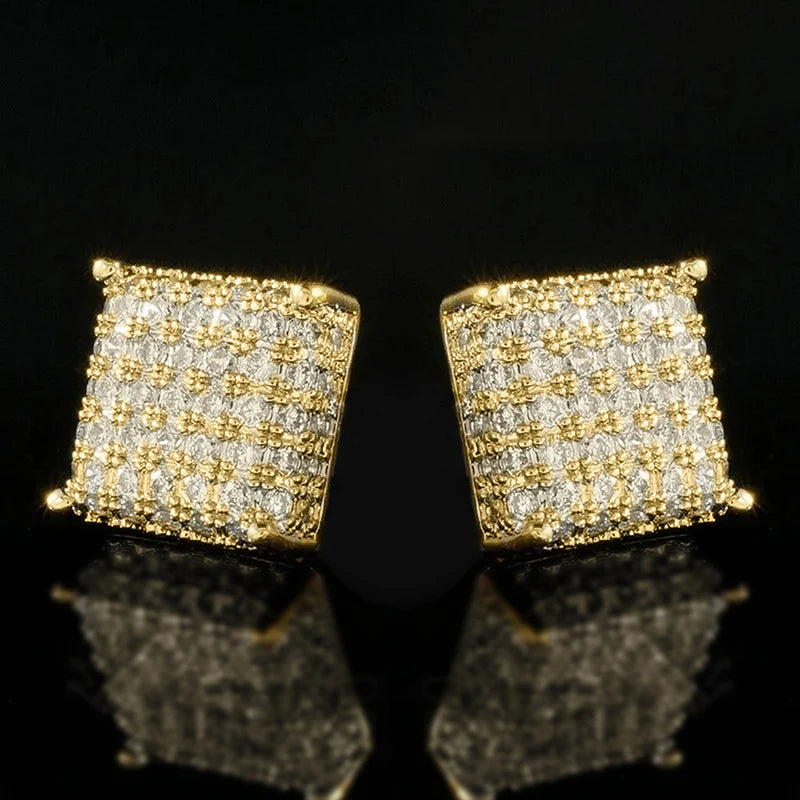 Huitan Women Men Stud Earrings Classic Square Shaped Ear Stud Piercing Sparkling Cubic Zirconia Daily Wearable Versatile Jewelry