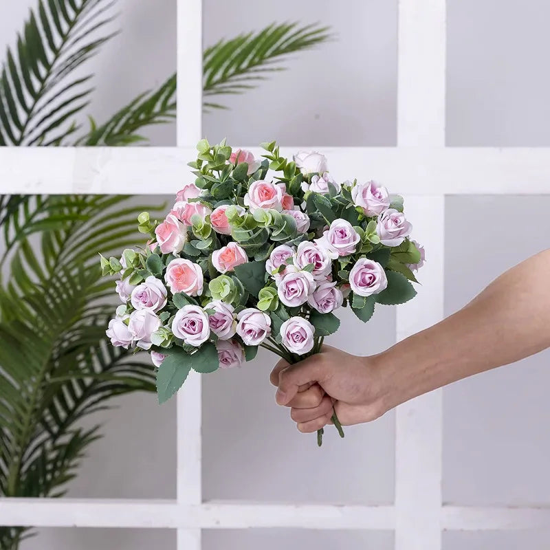 Tejesa 30cm 10Heads Artificial Red Roses Flower Bouquet Home Living Room Office Desktop Ornament Fake Flowers Wedding Party Decor